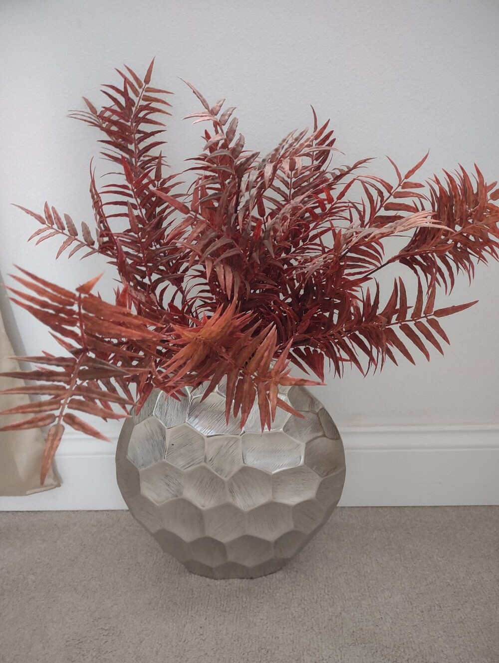 Burgundy Fern Leaves Faux Floral Decor